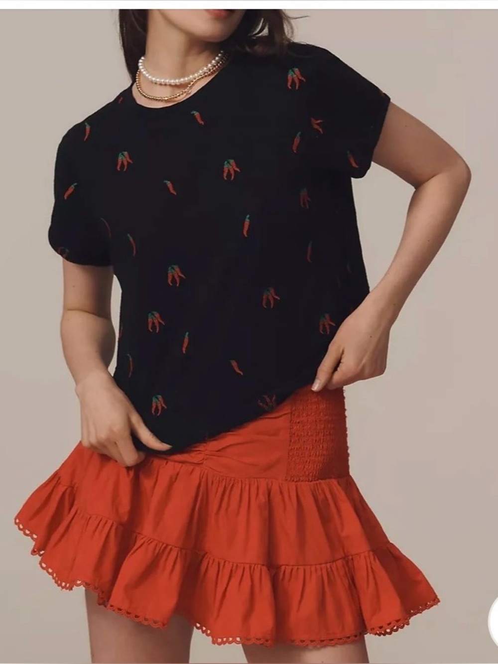 Caitlain Boxy tee by Maeve enbroided  Red Chili tee